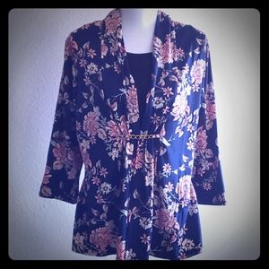 NOTATIONS 3/4 Sleeve Pink Floral Two Pieces Top
